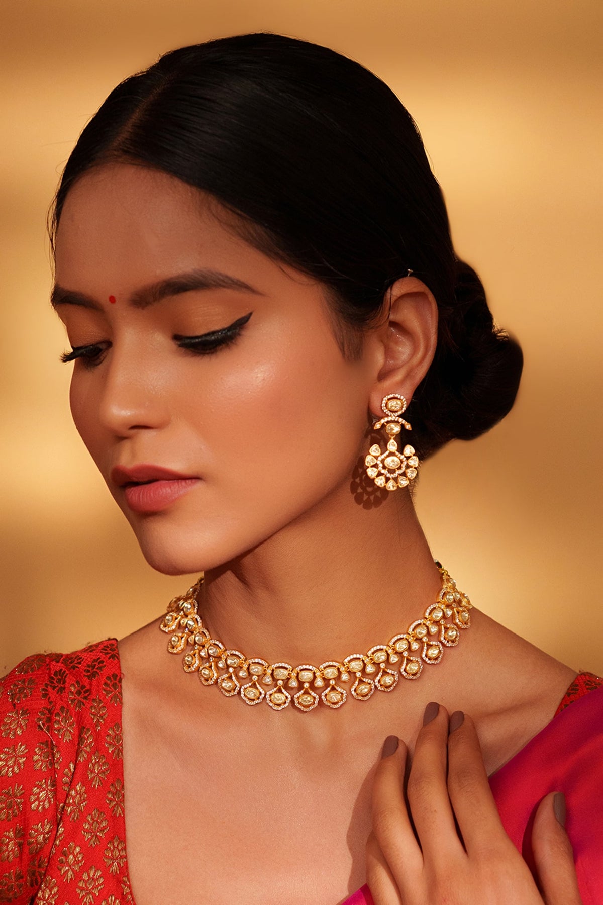 Floral Drop Moissanite Choker Set 