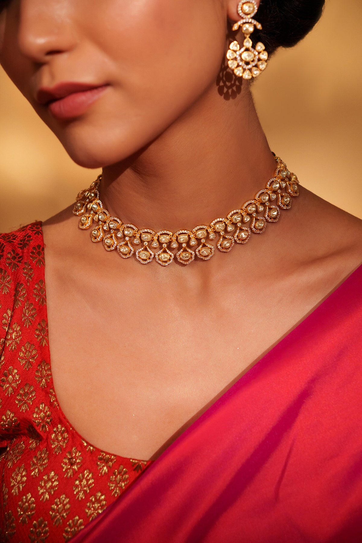 Floral Drop Moissanite Choker Set 