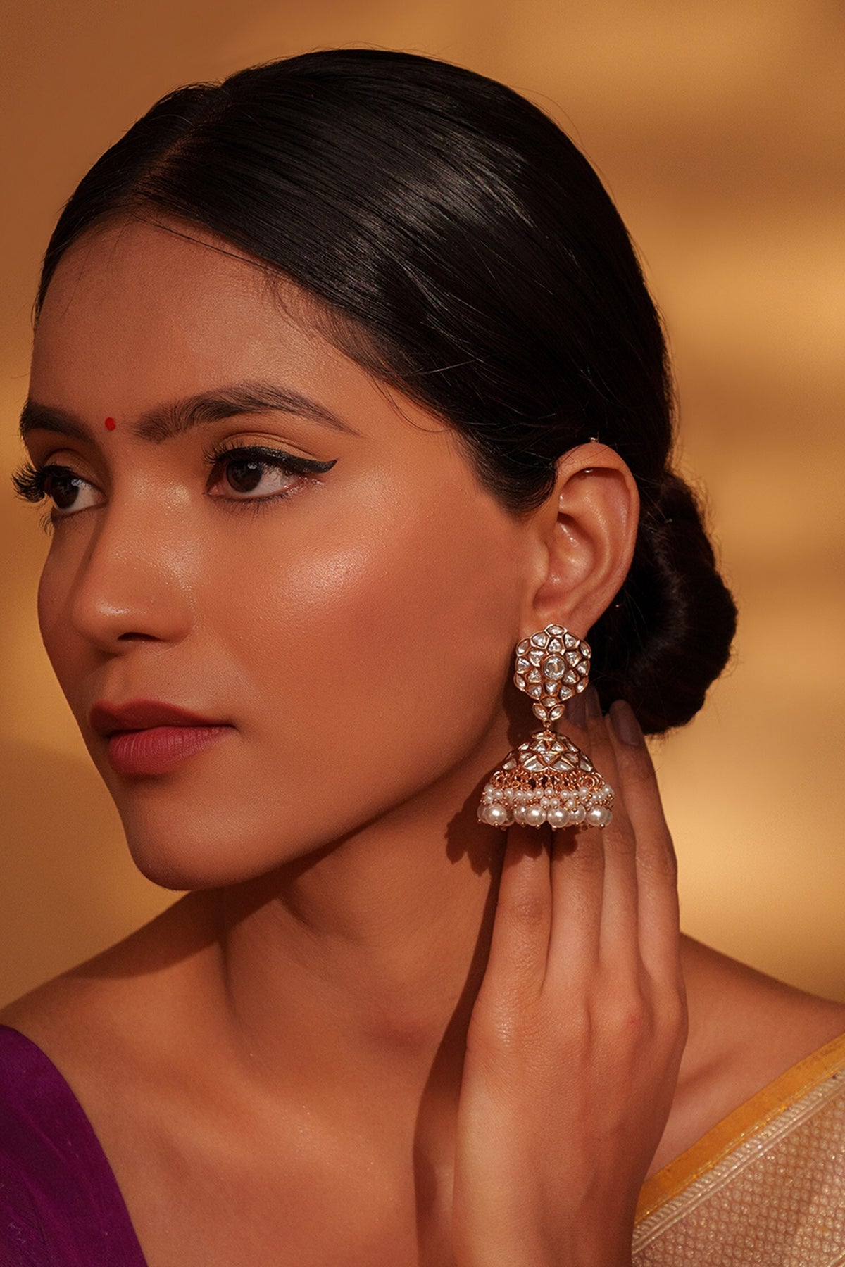 Kundan Stone Embellished Jhumkas 