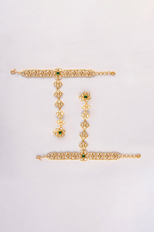 Gold Finish Kundan & Polki Haathphool Set 