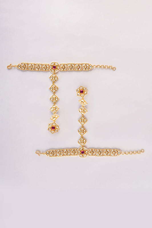 Gold Polki & Kundan Haathphool Set 