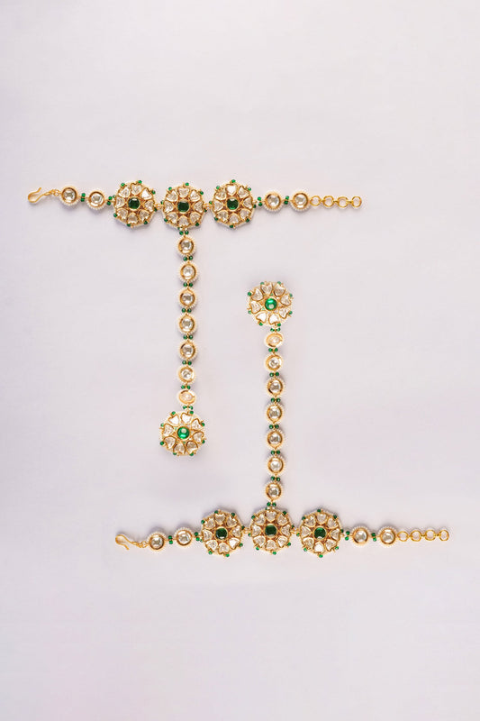 Gold Kundan Polki Floral Haathphool Set 