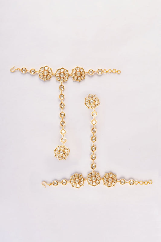 Floral Polki Kundan Haathphool Set 