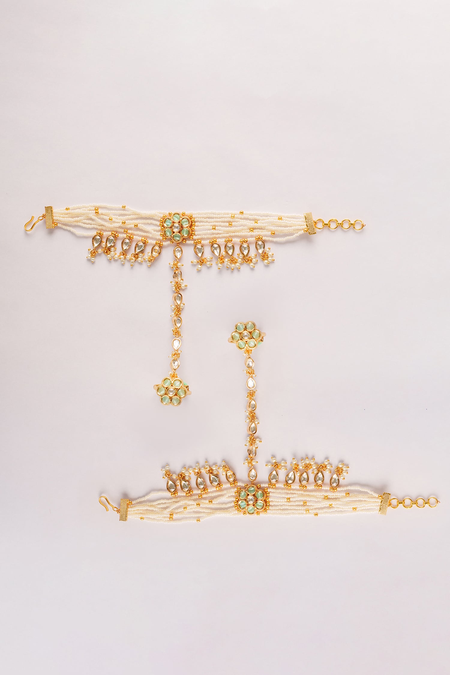 Floral Kundan Polki Haathphool Set of 2 