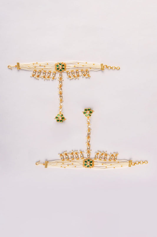 Gold Bead Embellished Haathphool Set 