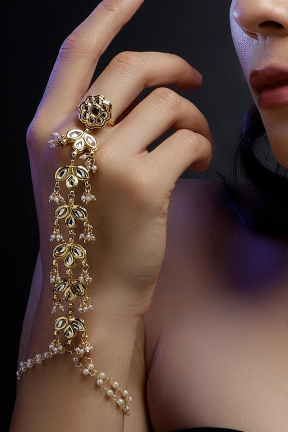 Embellished Gold Plated Hathphool 