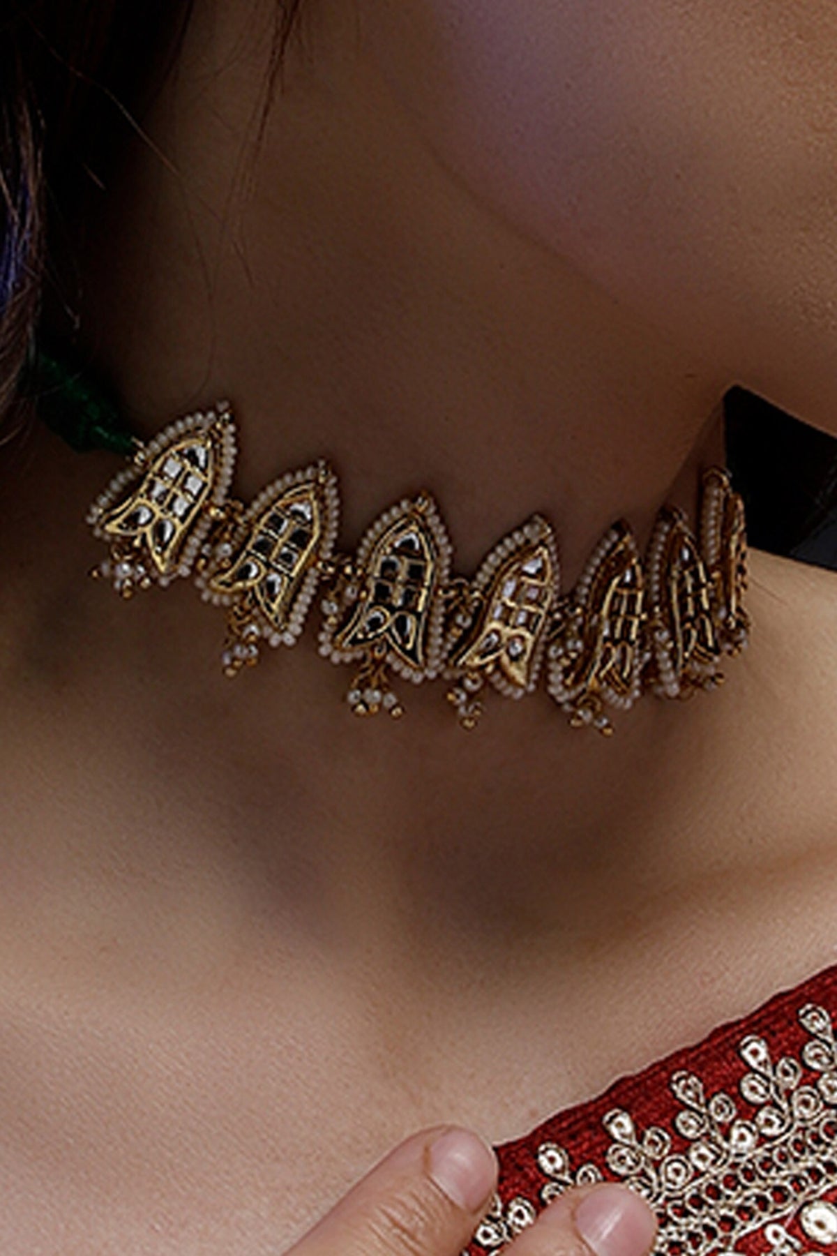 Geometric Cutwork Gold Choker 