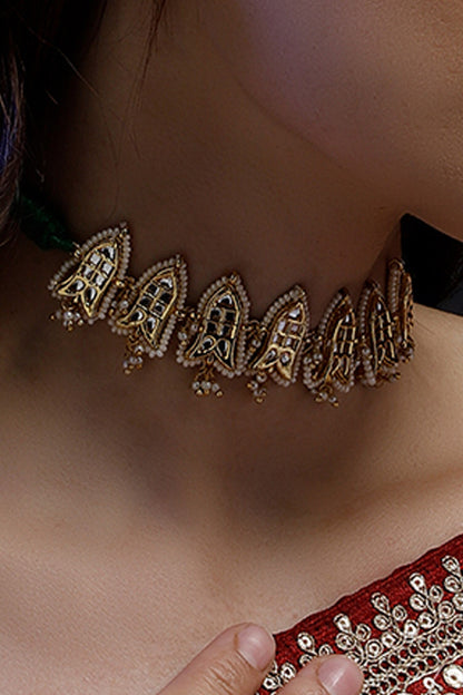 Geometric Cutwork Gold Choker 