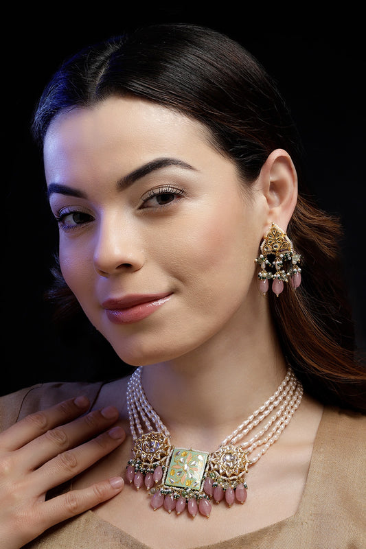 Meenakari Kundan Pearl Choker Necklace 