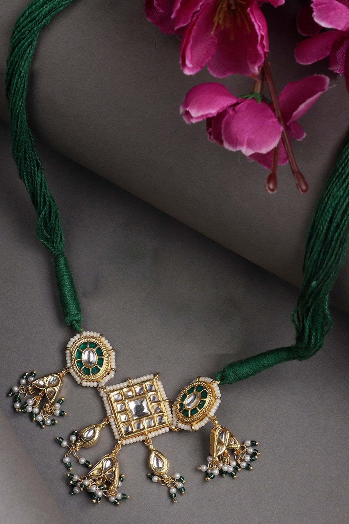 Geometric Kundan Pearl Choker 