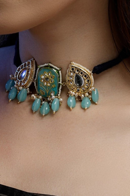 Geometric Kundan Pearl Choker 