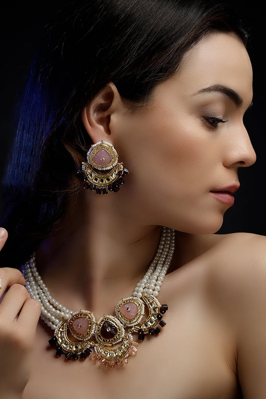 Geometric Kundan Pearl Necklace 