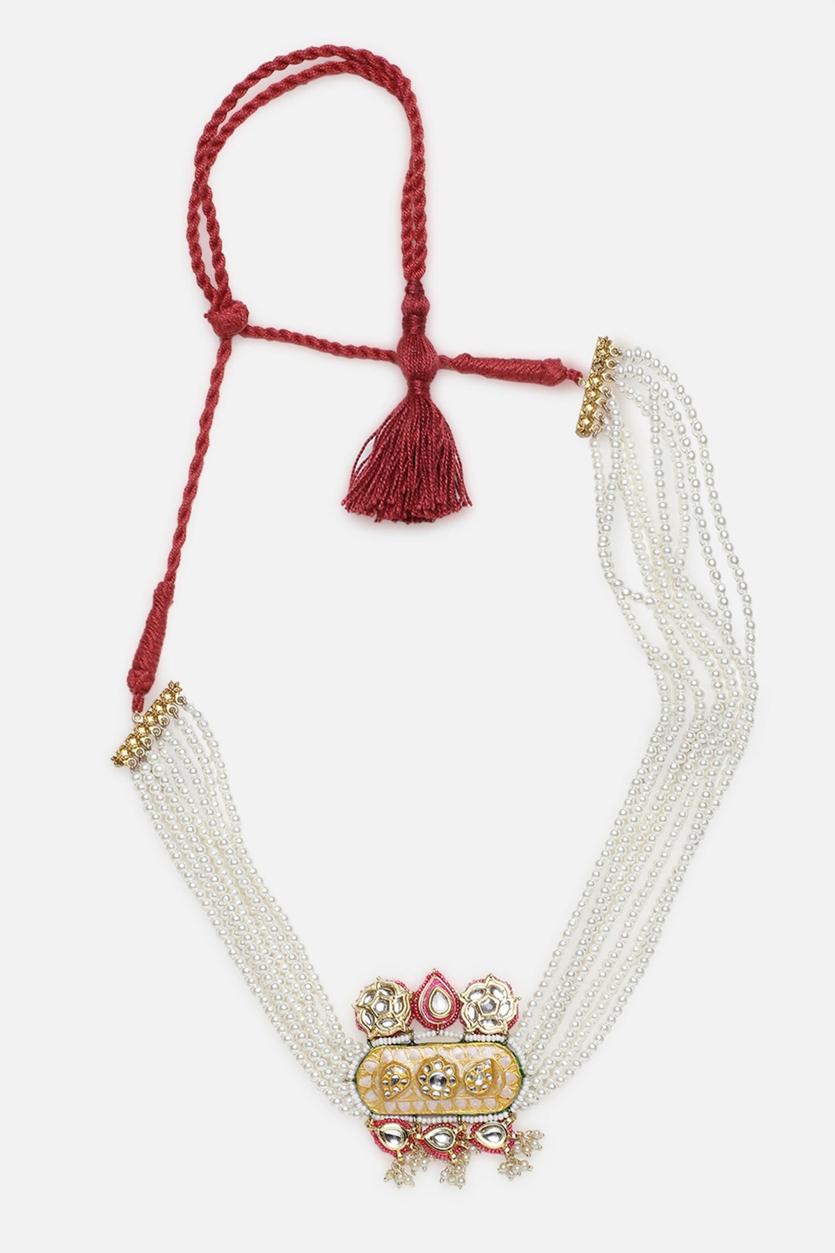 Peach Kundan Pearl Embellished Choker 