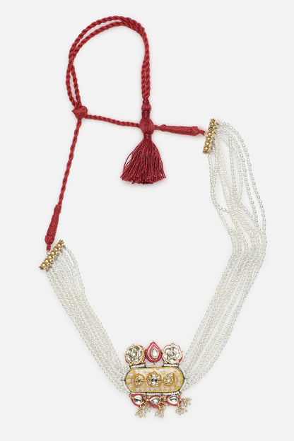 Peach Kundan Pearl Embellished Choker 