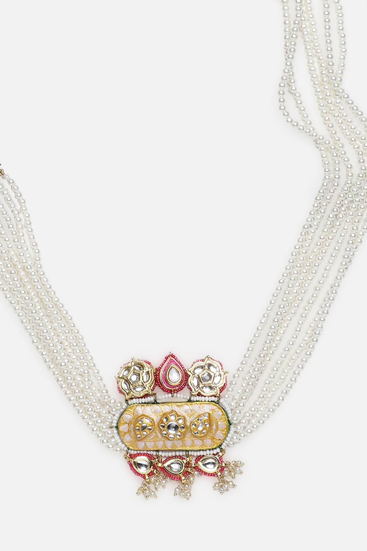 Peach Kundan Pearl Embellished Choker 