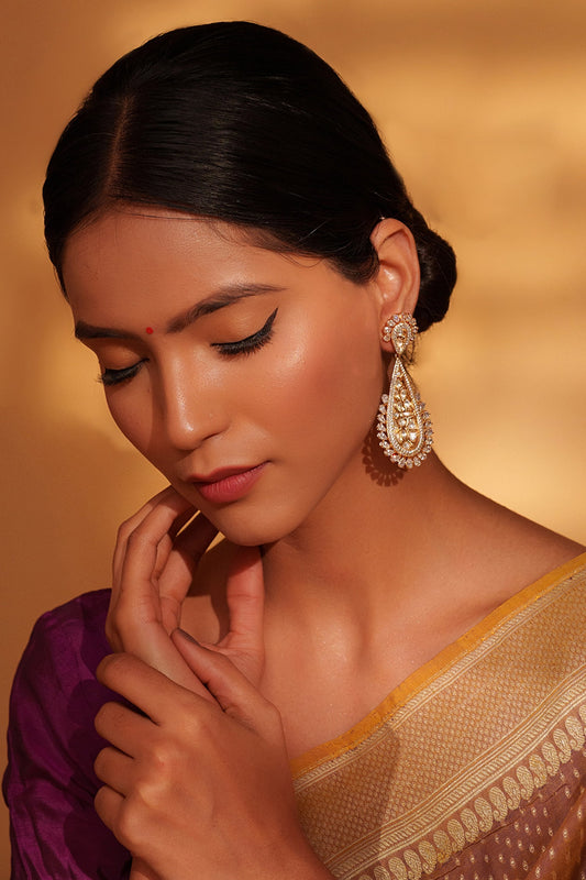 Kundan Stones Gold Dangler Earrings 