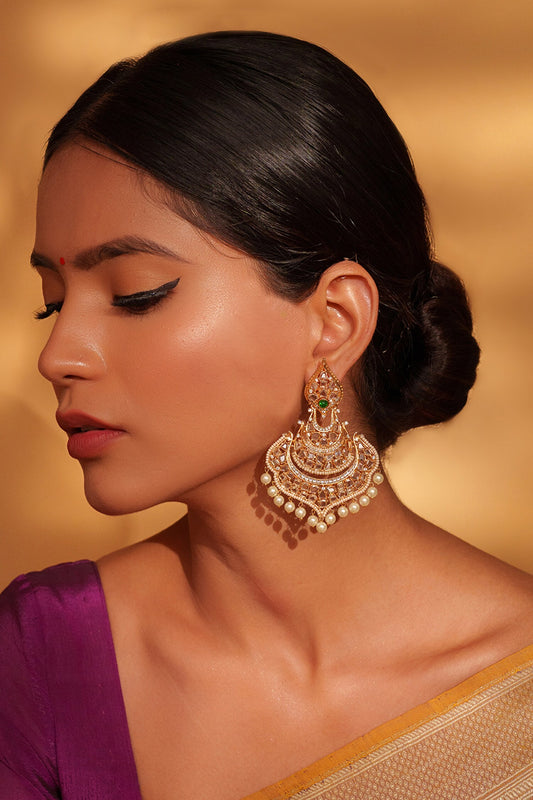 Kundan Stone Ethnic Motif Dangler Earrings 