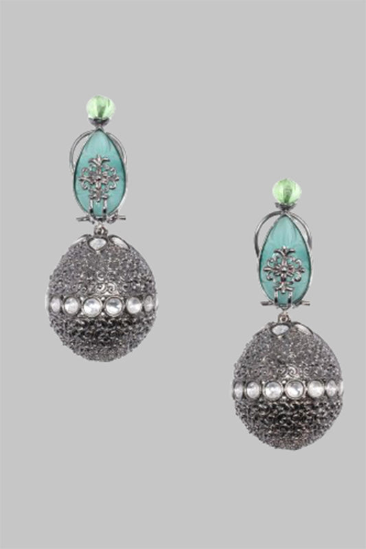Aqua Stone & Polki Drop Earrings 