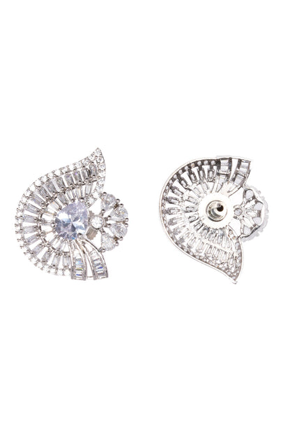 Stone Embellished Silver Stud Earrings 