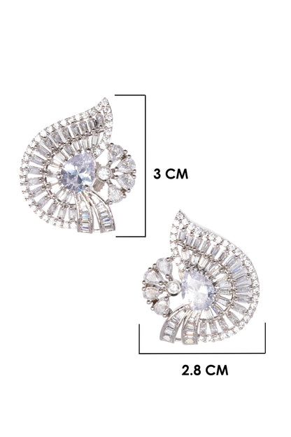 Stone Embellished Silver Stud Earrings 