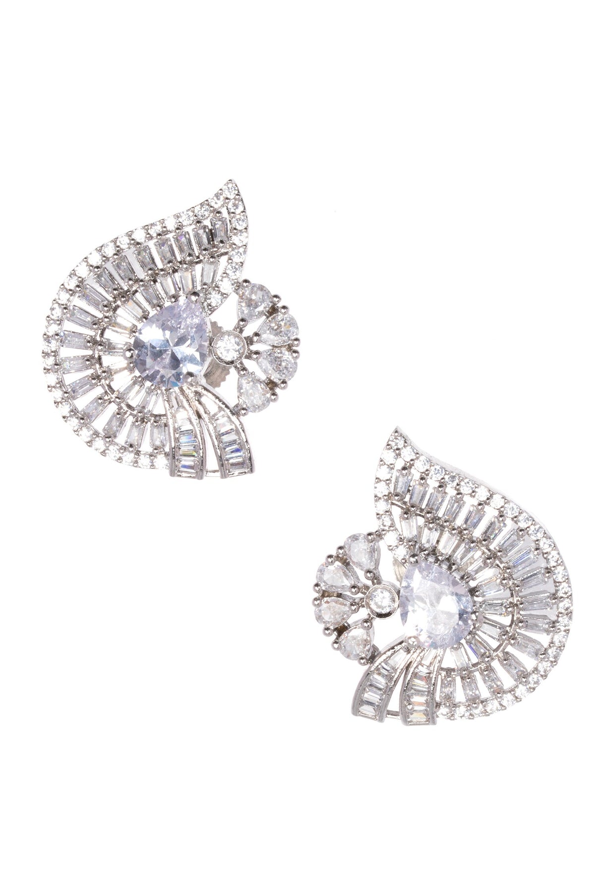Stone Embellished Silver Stud Earrings 