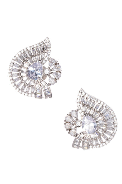 Stone Embellished Silver Stud Earrings 