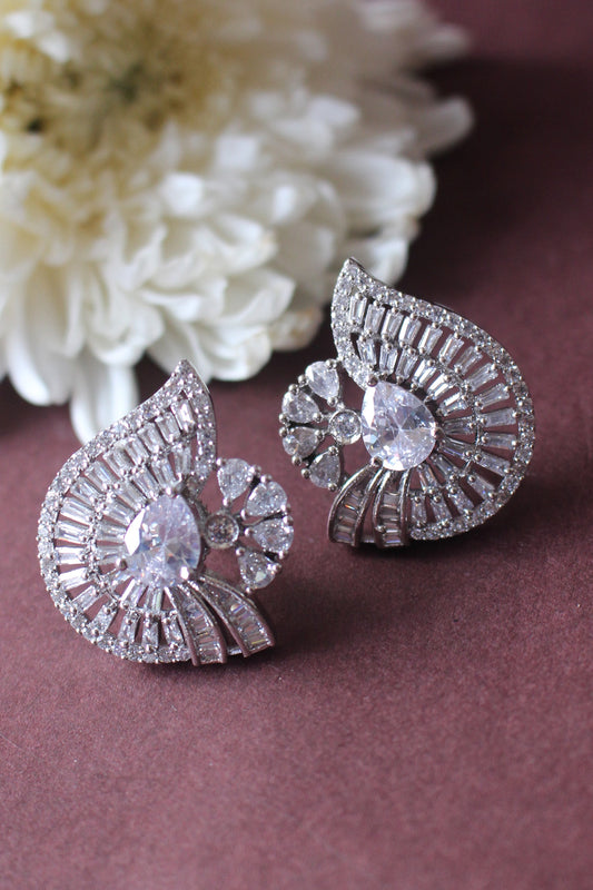 Stone Embellished Silver Stud Earrings 