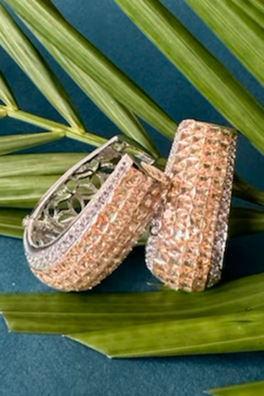 Stone Studded Gold Hoops 
