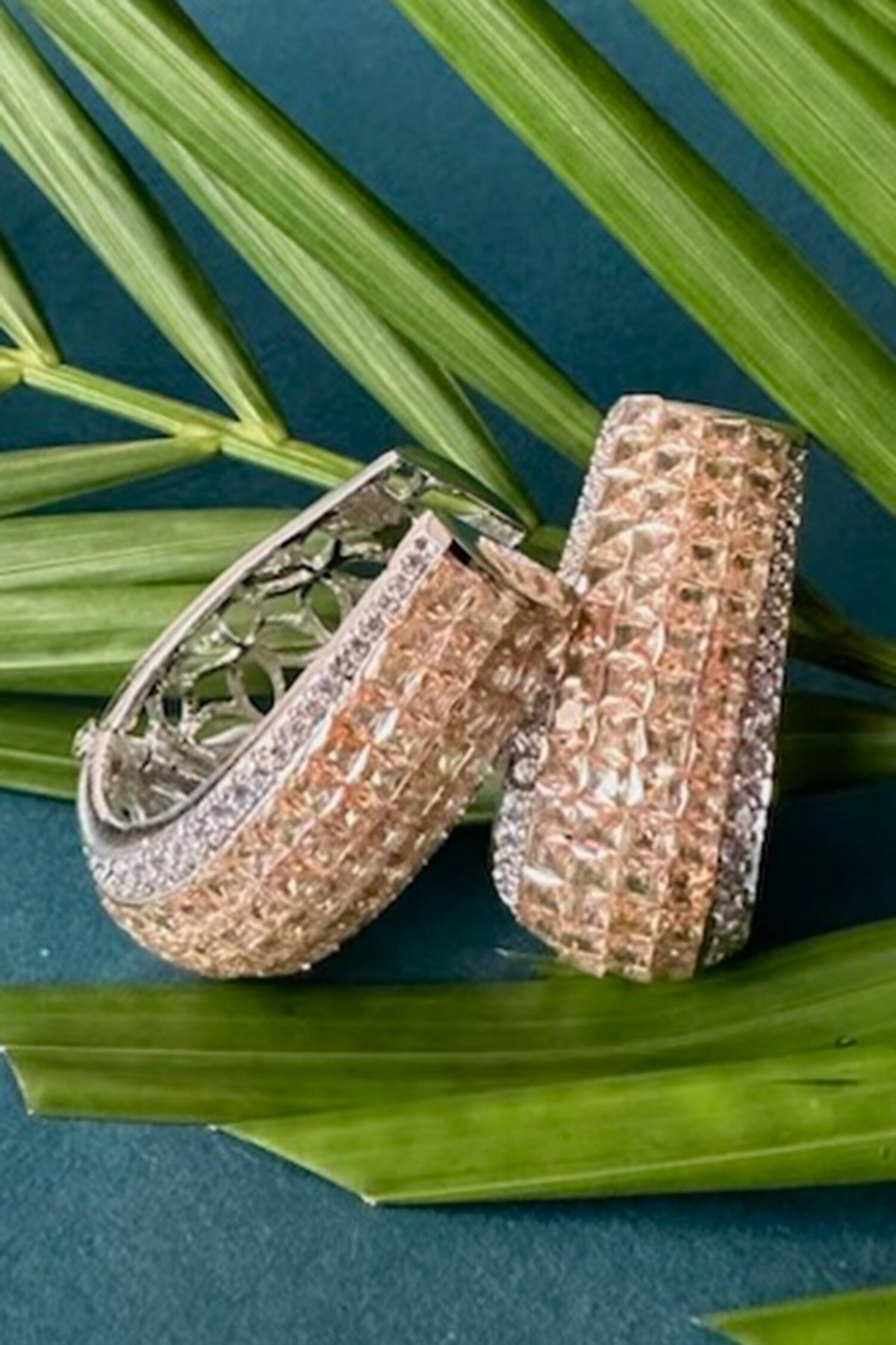 Stone Studded Gold Hoops 