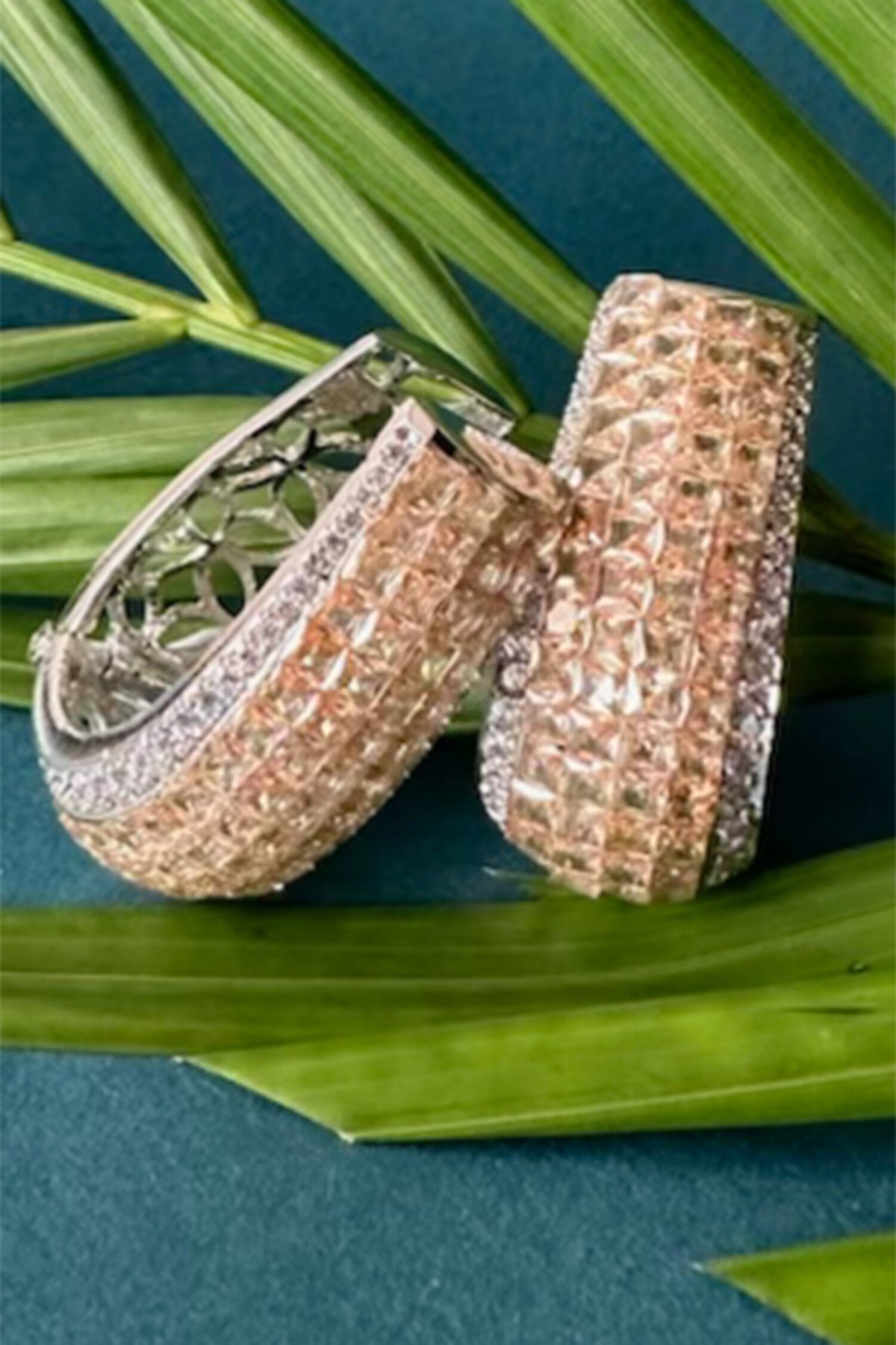Stone Studded Gold Hoops 