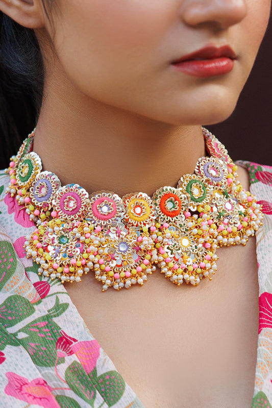 Multi Color Bloom Choker Necklace 