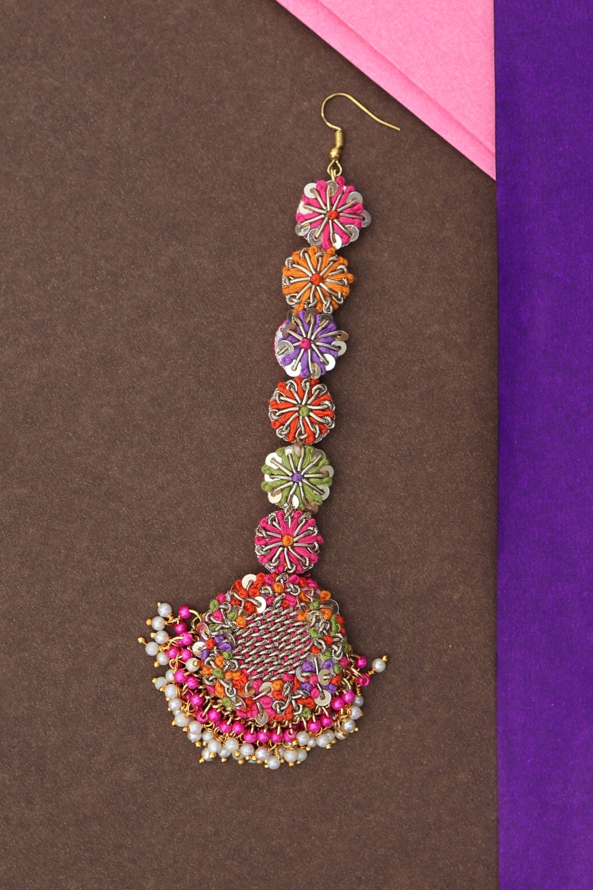 Floral Embroidered Earring & Mangtikka Set 