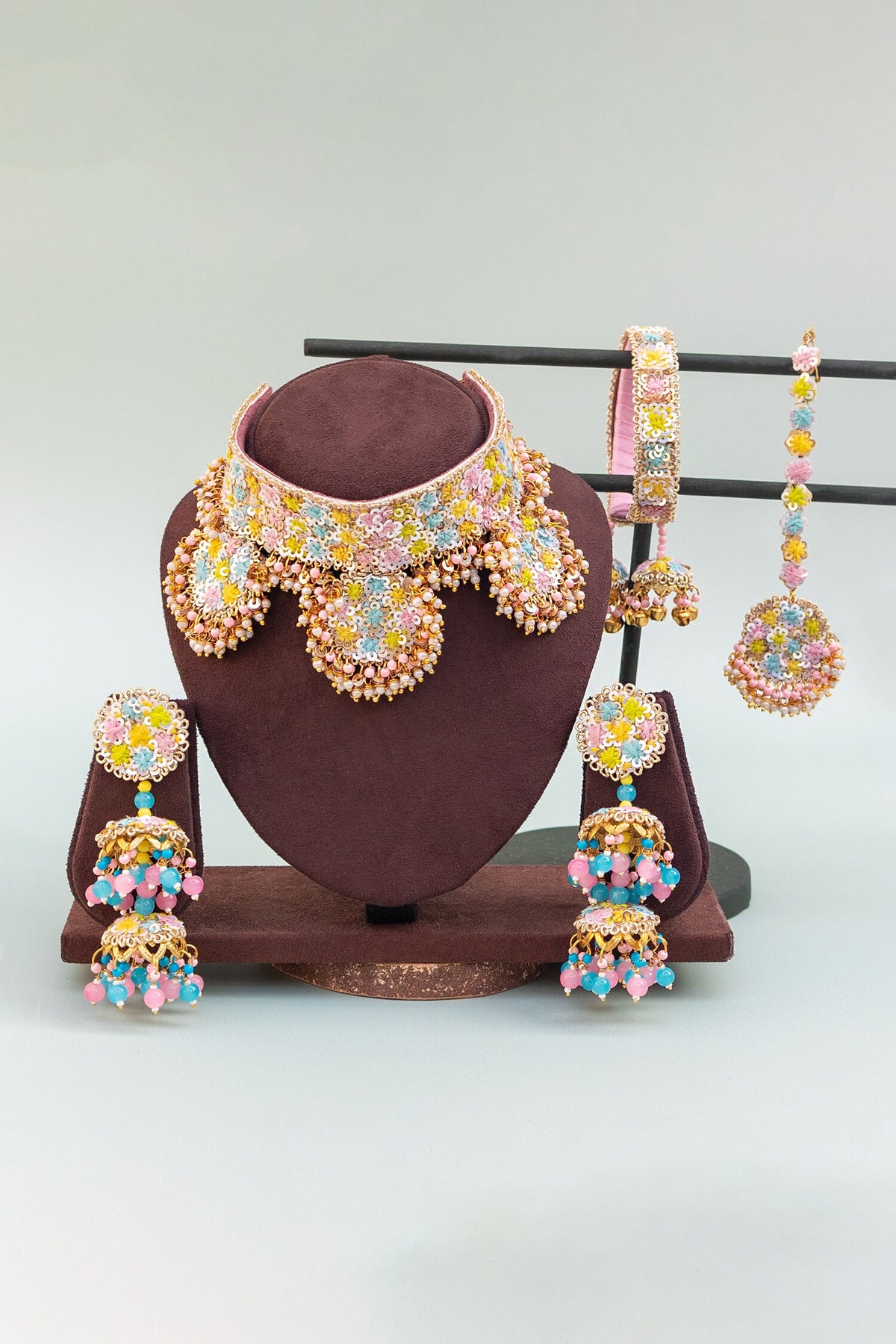 Multi Color Floral Embroidered Jewellery Set 