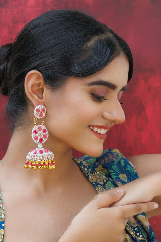 Multicolor Bead Embroidered Jhumkas 