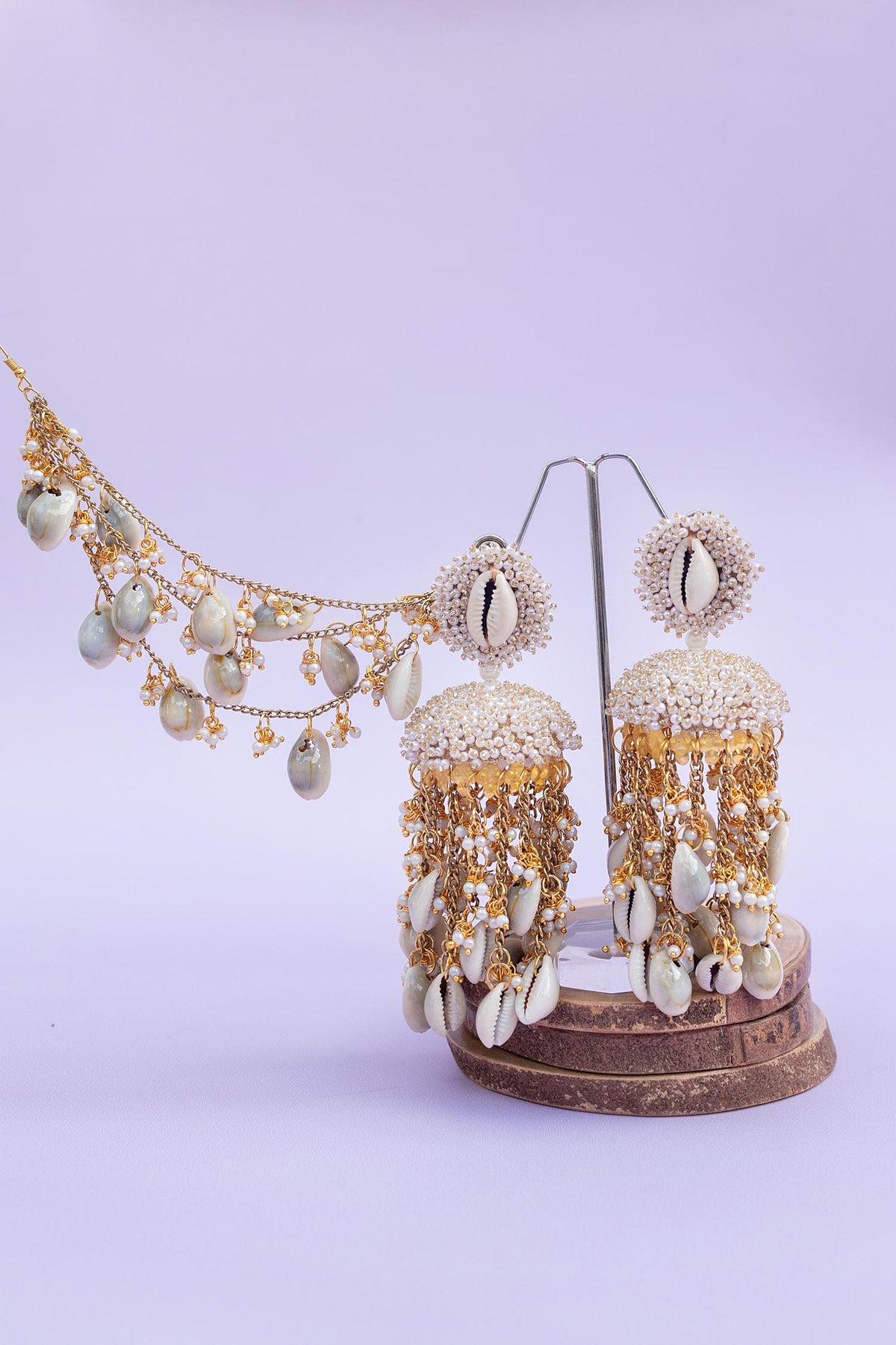 Gold Toned Multicolor Shell Embellished Earrings 