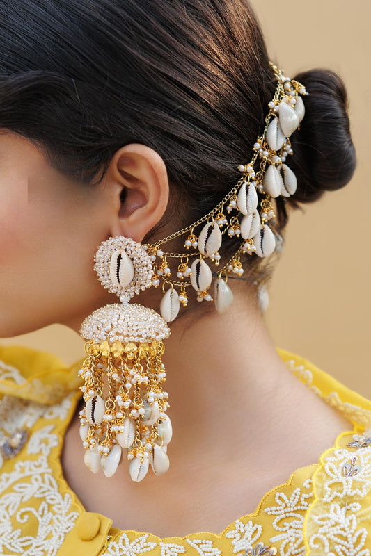 Gold Toned Multicolor Shell Embellished Earrings 
