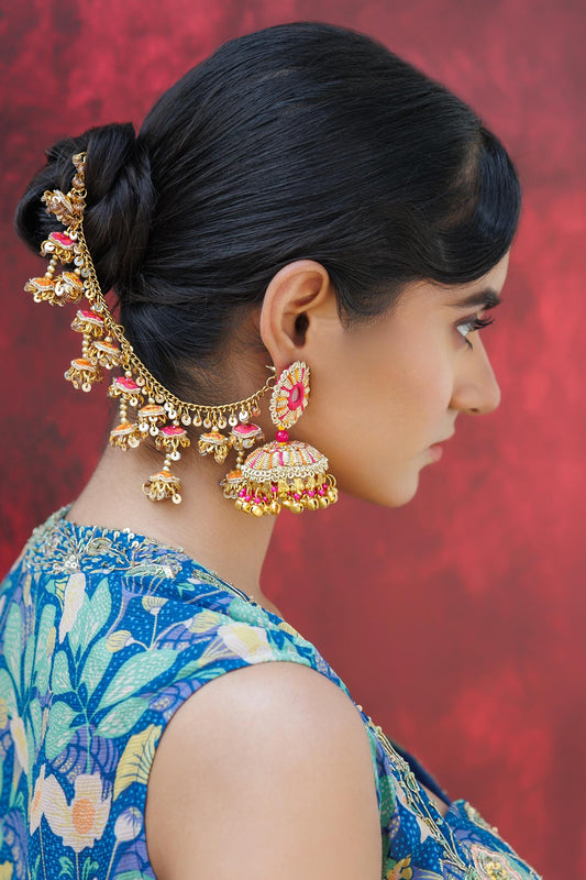 Mirror Embroidered Gold Toned Jhumkas 
