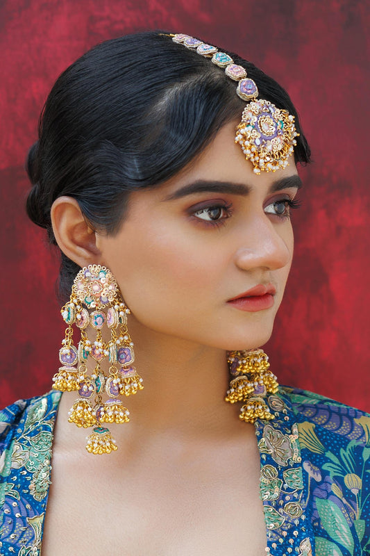 Multi Color Dabka Embroidered Earrings 