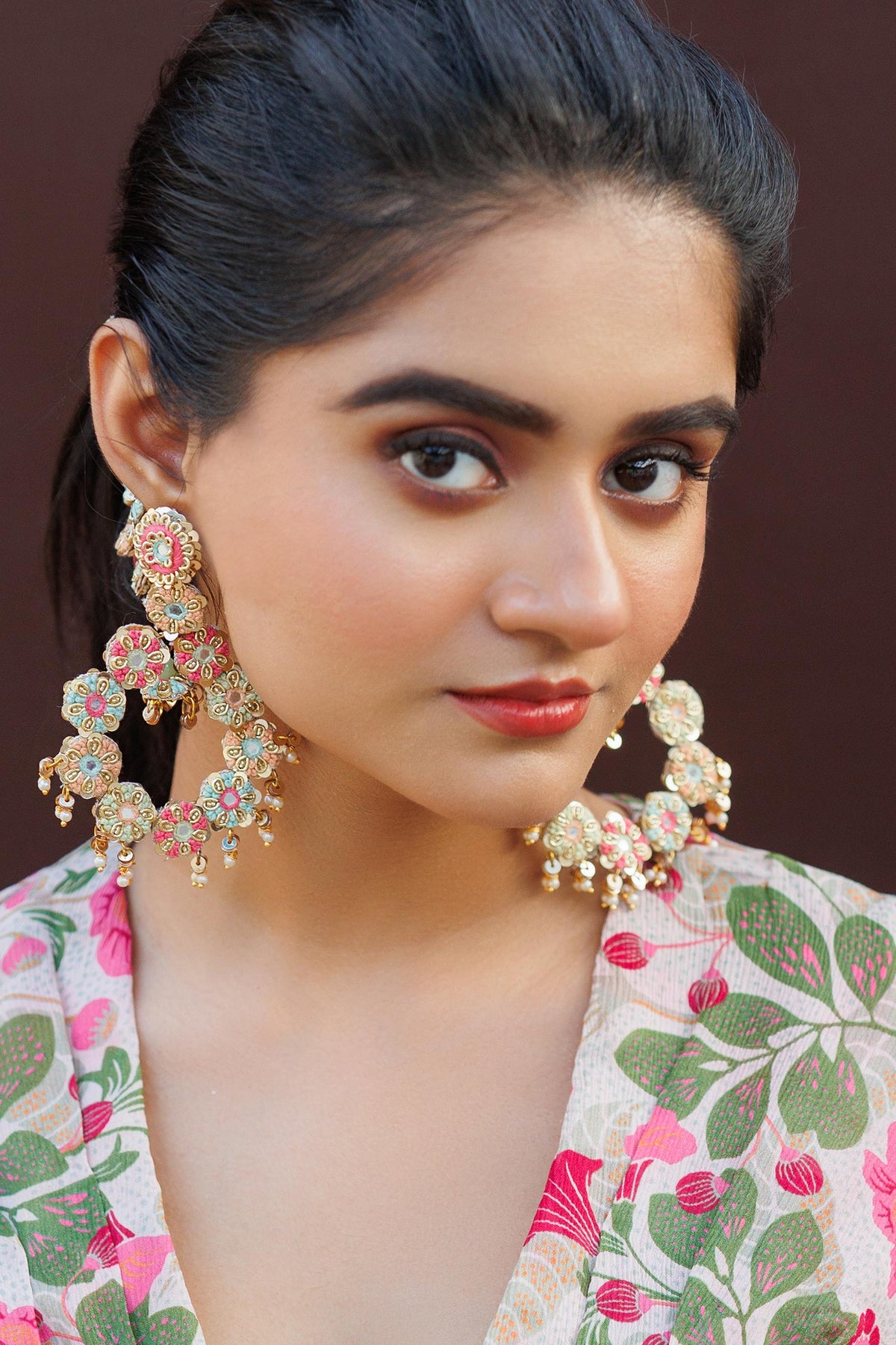 Gold Toned Multicolor Embroidered Chandbalis 