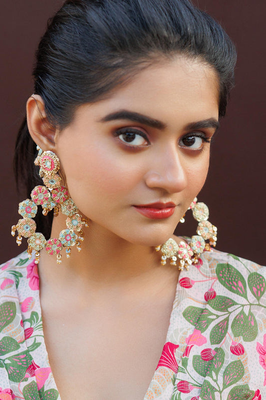 Gold Toned Multicolor Embroidered Chandbalis 