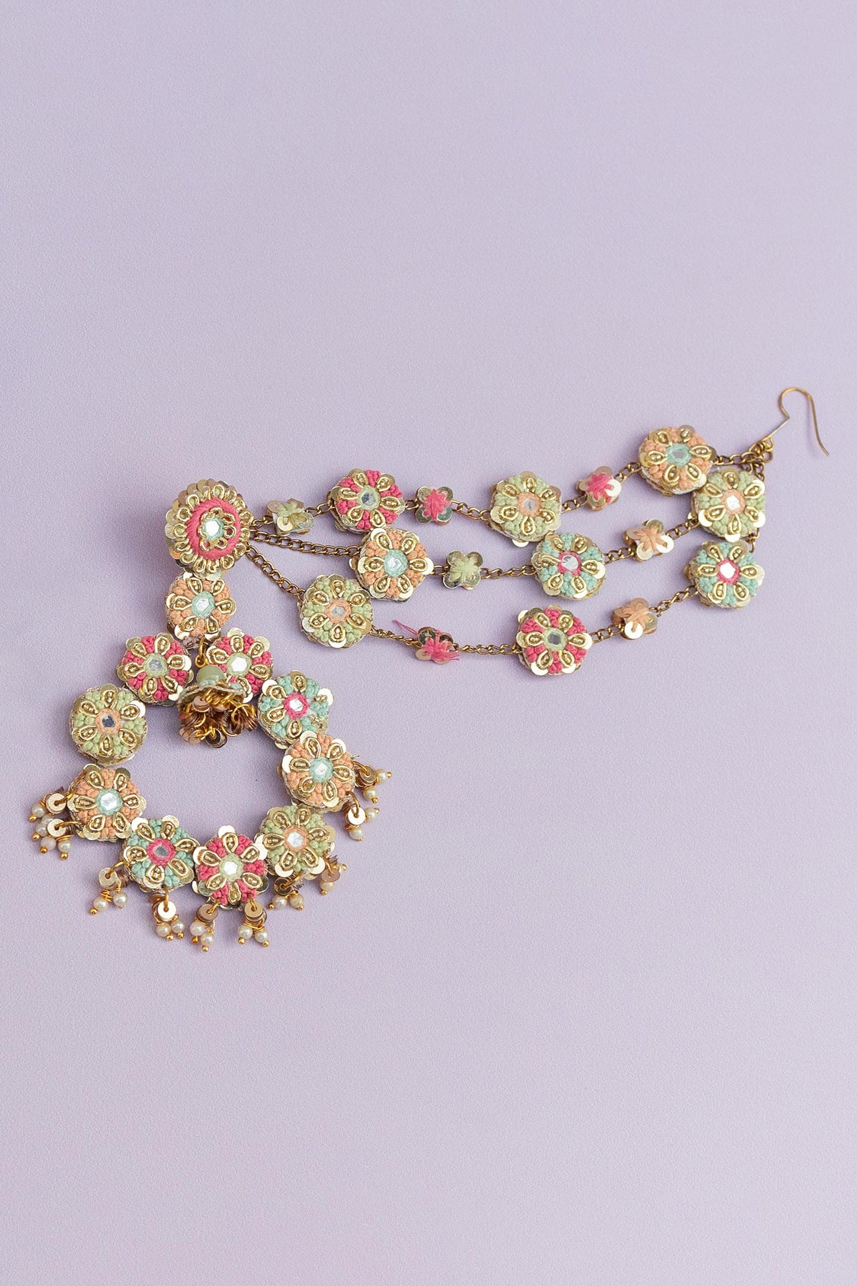 Gold Toned Multicolor Embroidered Chandbalis 