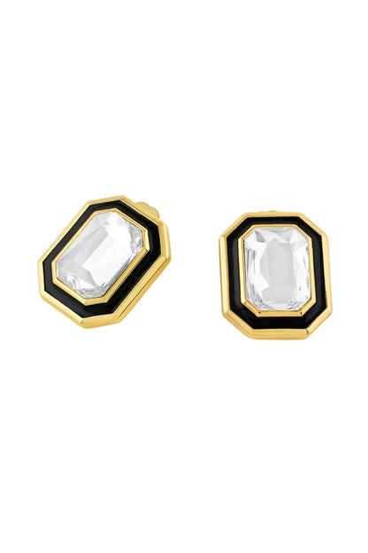 Crystal Enamel Gold Stud Earrings 