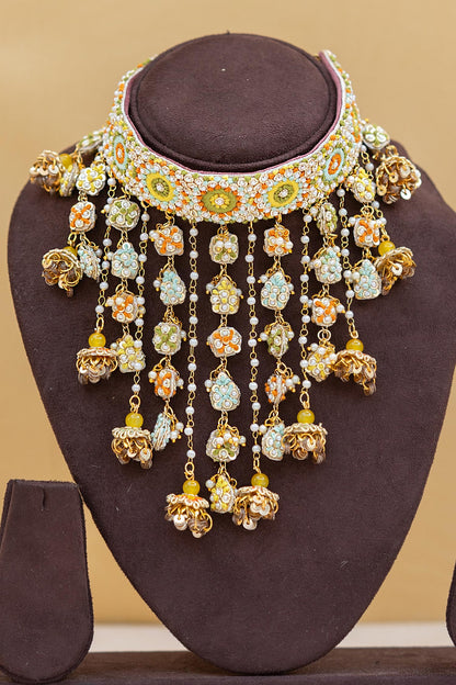 Multi Color Blossom Choker Necklace Set 