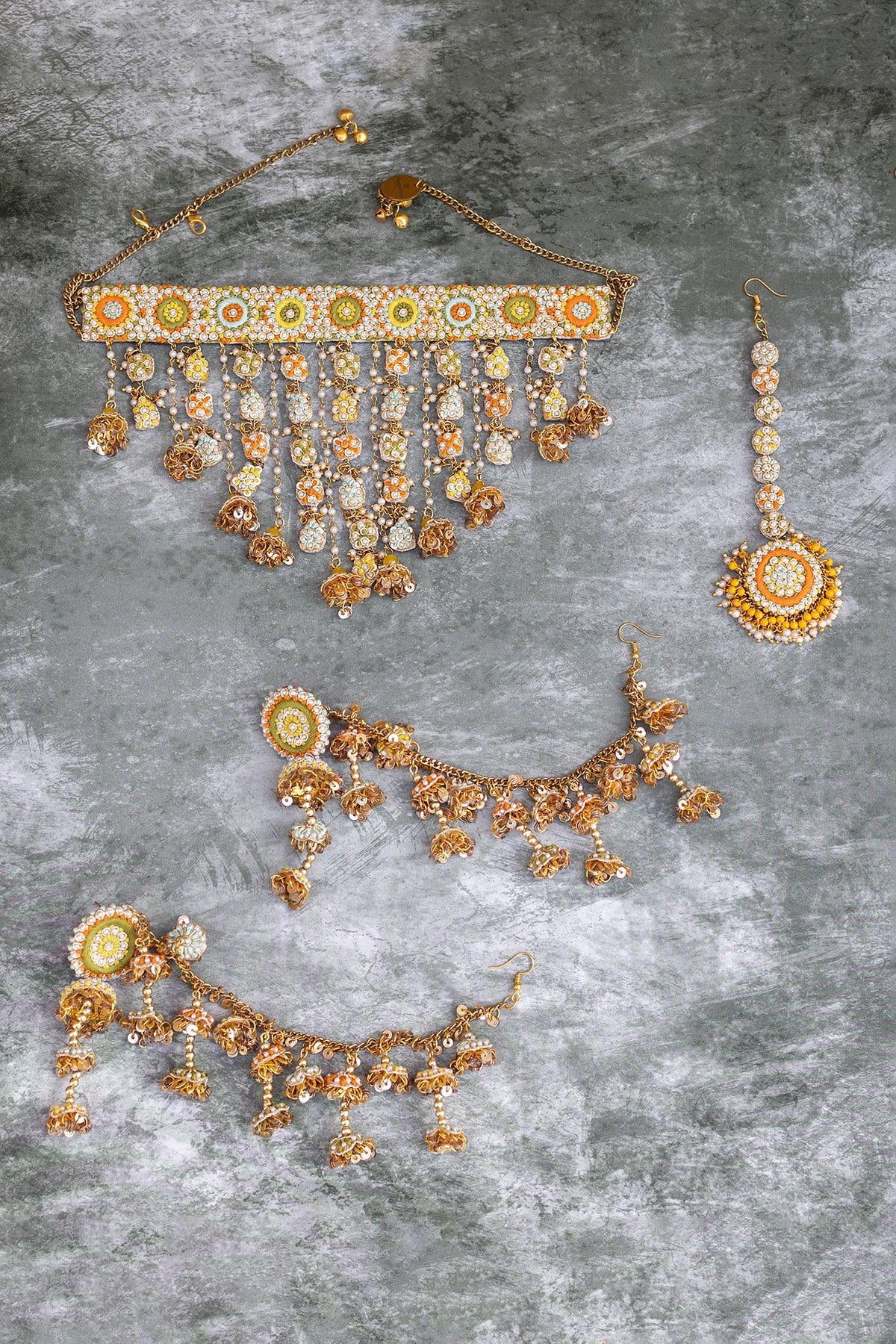 Multi Color Blossom Choker Necklace Set 