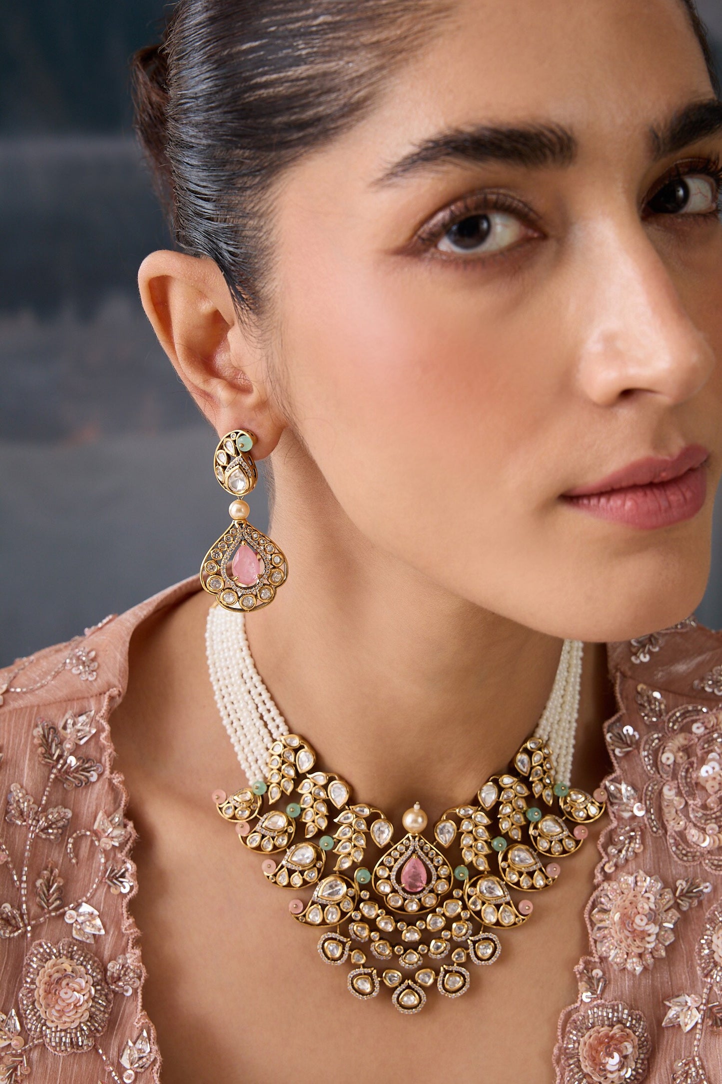 Layered Necklace Set with Earrings 