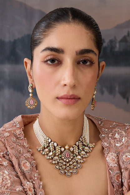 Layered Necklace Set with Earrings 