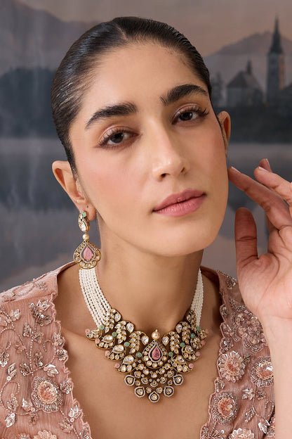 Layered Necklace Set with Earrings 