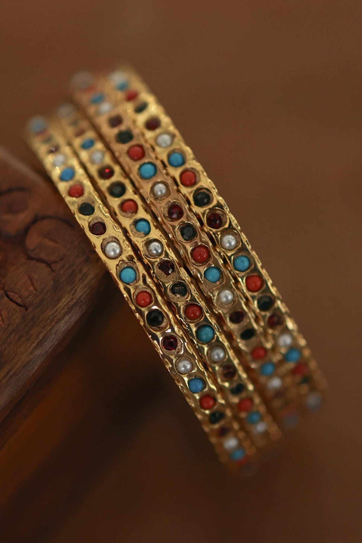 Multicolor Jadau Stone Bangles Set of 4 