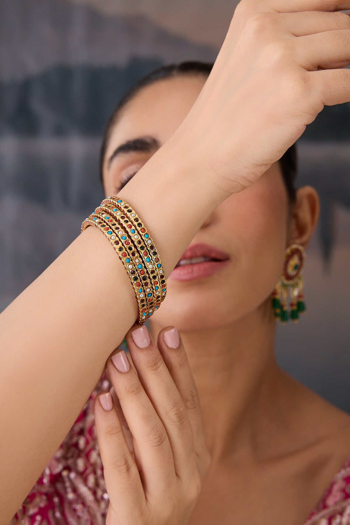 Multicolor Jadau Stone Bangles Set of 4 