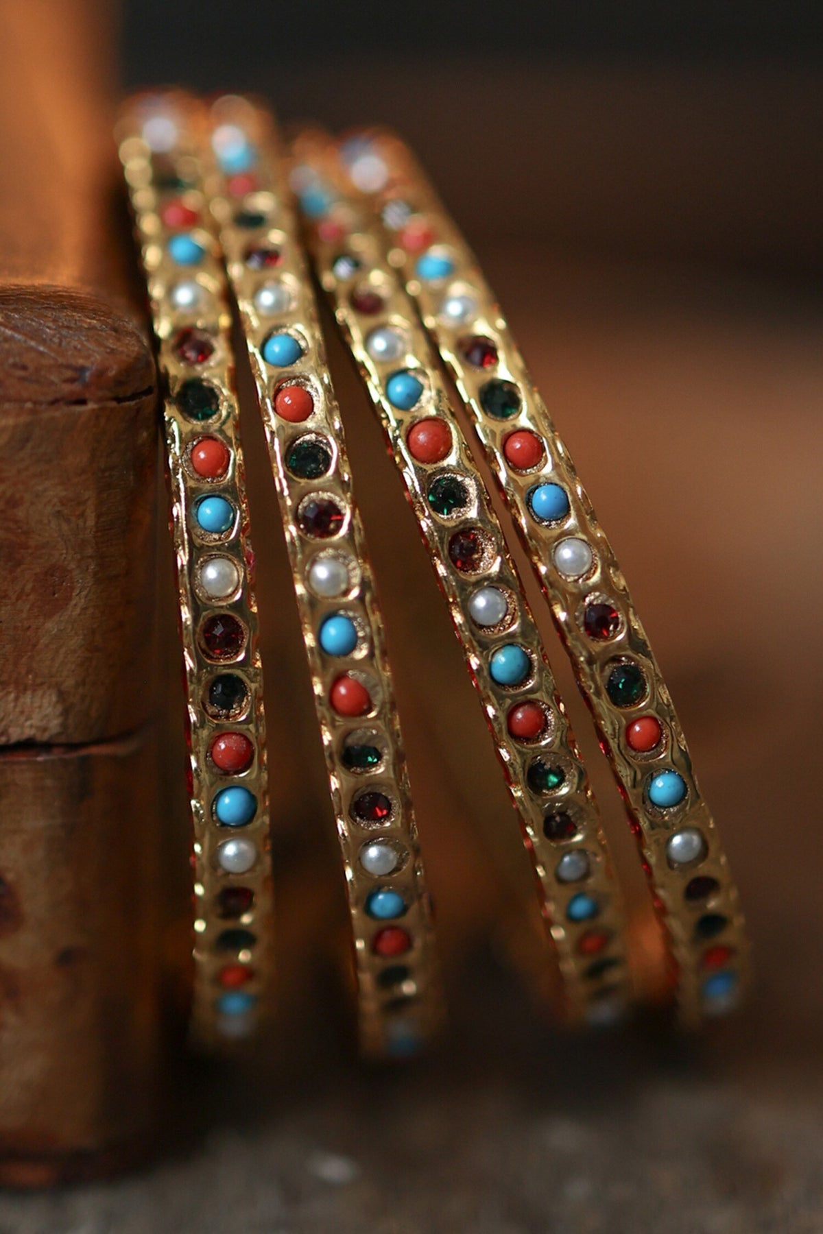 Multicolor Jadau Stone Bangles Set of 4 